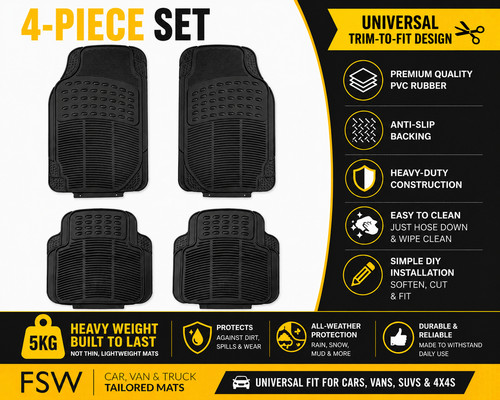 Car floor mats pvc - black, heavy